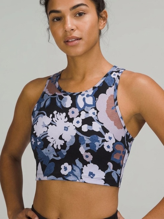 GAP Other - GapFit Blackout Floral Crop Top Sports Bra Keyhole Cross Back Sz XS Blue Purple
